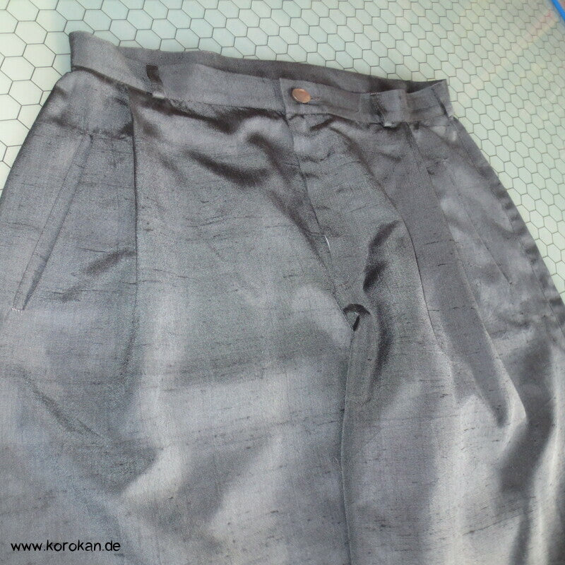 weite Bundfalten Hose anthrazite Kimono Tsumugi Seide, Gr. 42 / 44