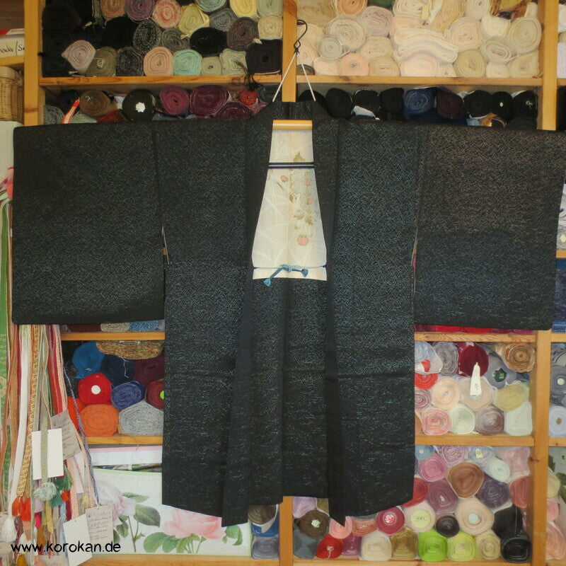 blaues Urushi Gräser Haori Kimono Jacke, mit Himo