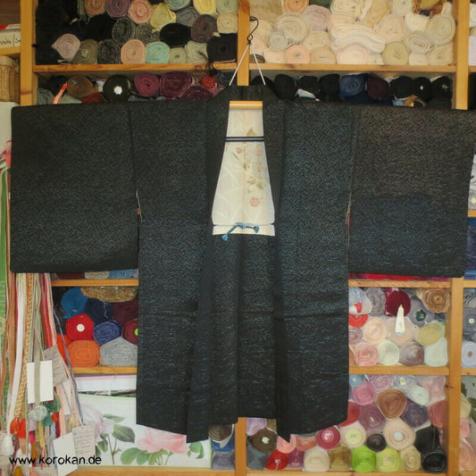 blaues Urushi Gräser Haori Kimono Jacke, mit Himo