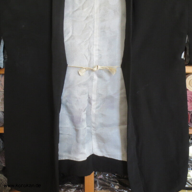 Seidencrepe schwarze Haori Kimono Jacke mit Himo