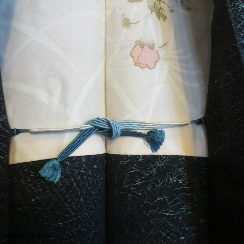 blaues Urushi Gräser Haori Kimono Jacke, mit Himo