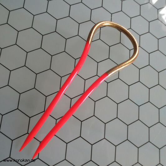 Haarnadel, rot mit goldenem Überfang