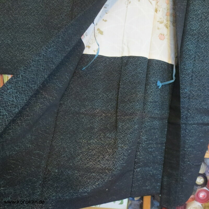 blaues Urushi Gräser Haori Kimono Jacke, mit Himo