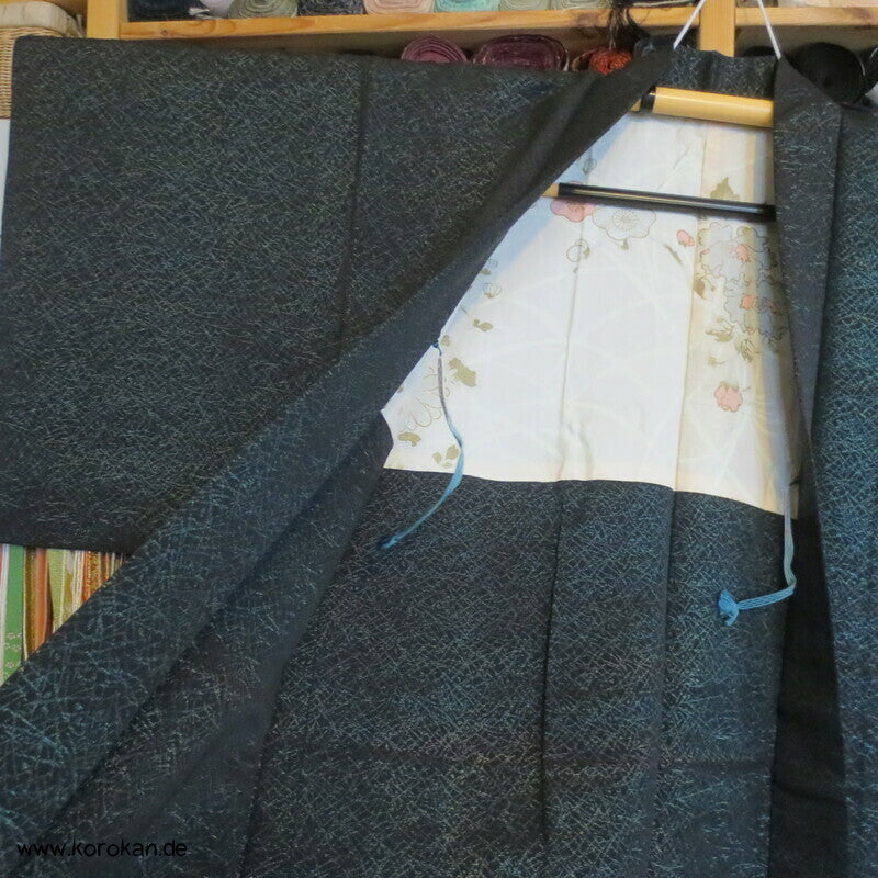 blaues Urushi Gräser Haori Kimono Jacke, mit Himo