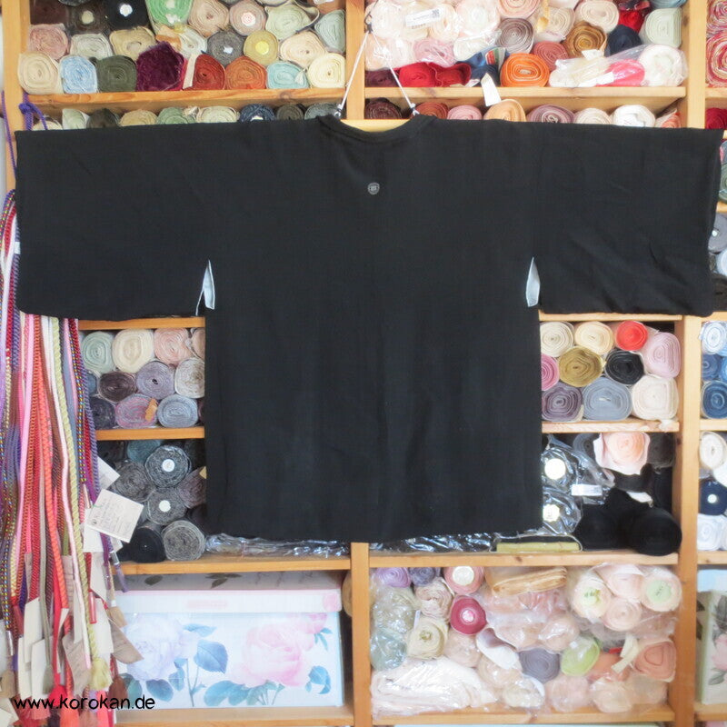 Seidencrepe schwarze Haori Kimono Jacke mit Himo