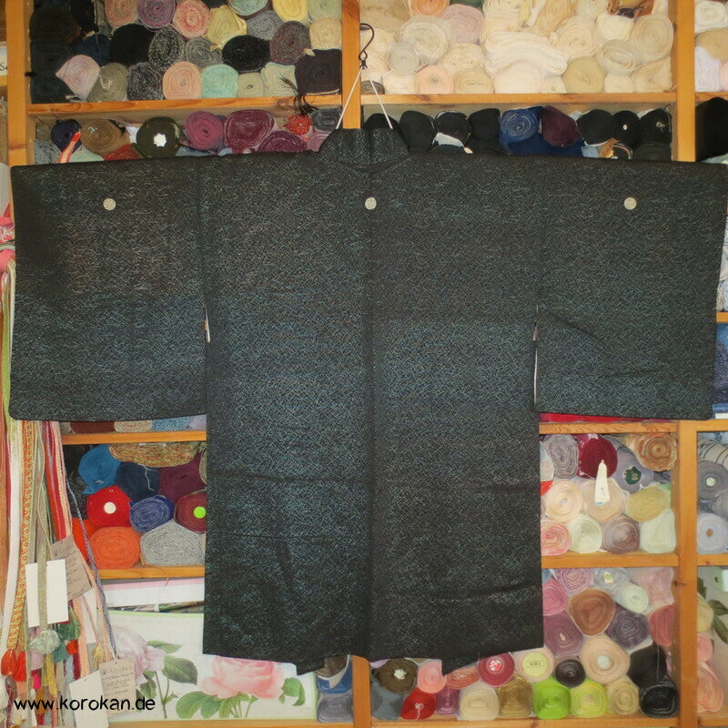 blaues Urushi Gräser Haori Kimono Jacke, mit Himo