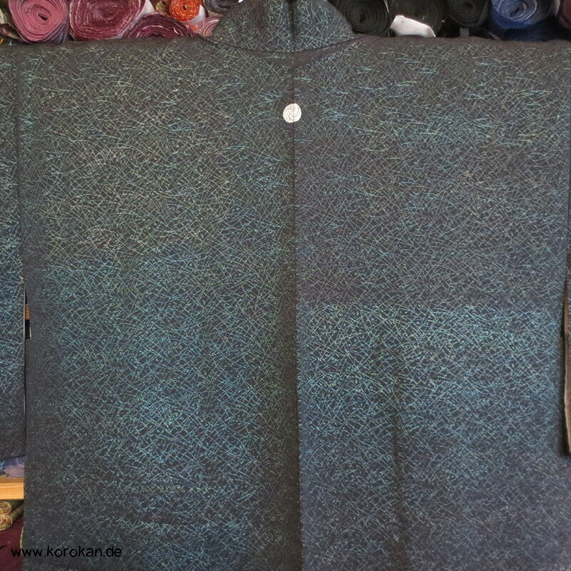 blaues Urushi Gräser Haori Kimono Jacke, mit Himo