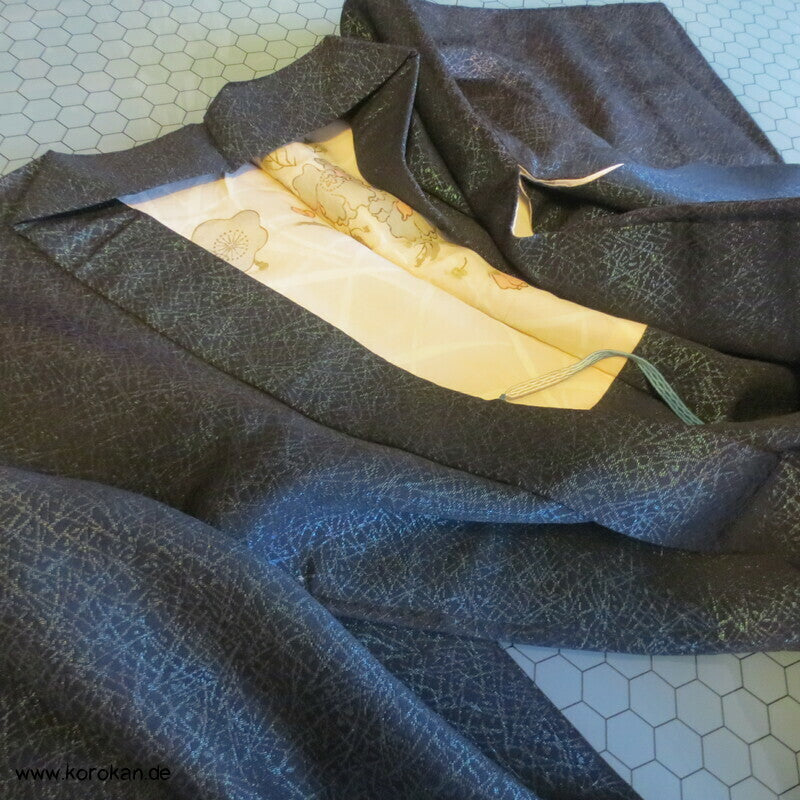 blaues Urushi Gräser Haori Kimono Jacke, mit Himo