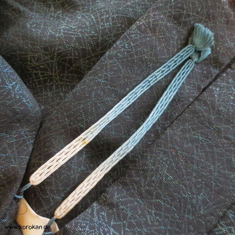 blaues Urushi Gräser Haori Kimono Jacke, mit Himo