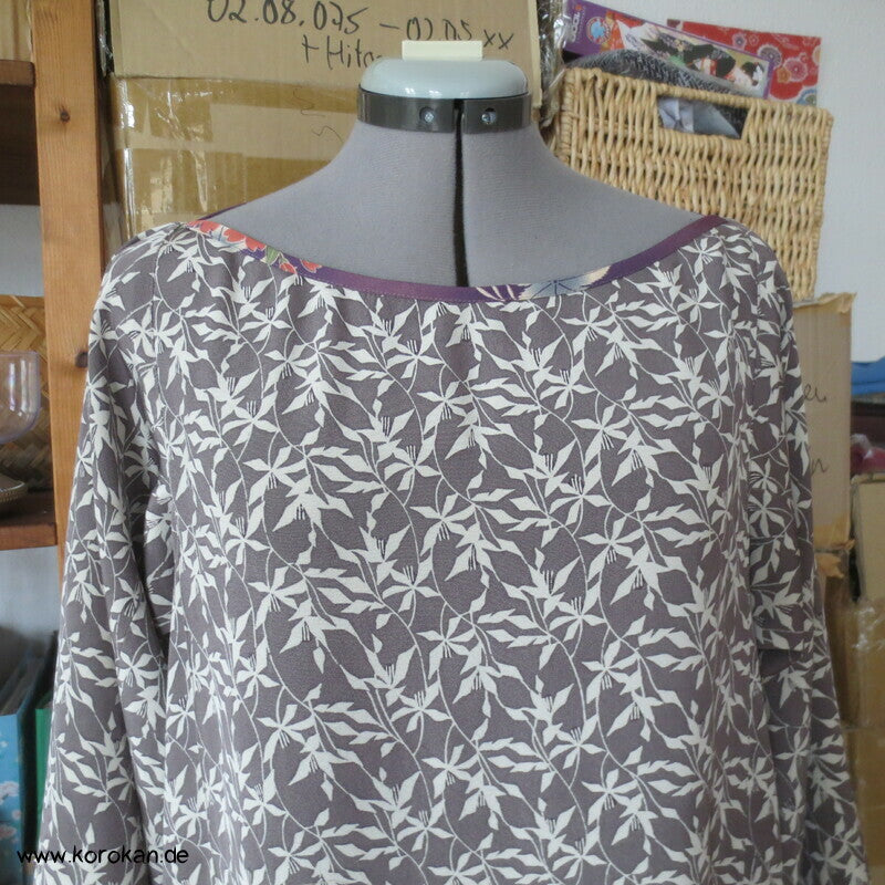 Japan Kimono Seiden Upcycling Reformkleid, Physalis Zweige, Gr. L, Unikat