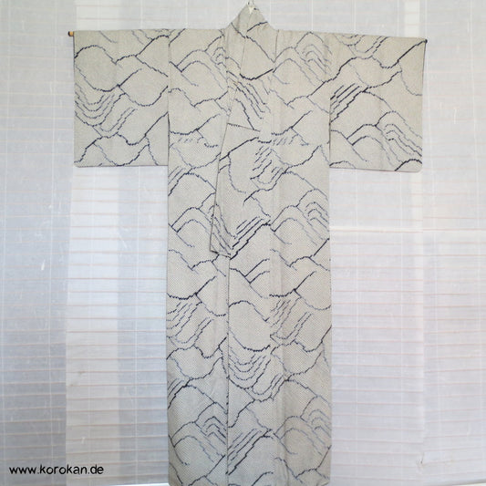 Full Shibori Wellen Seidendamast Komon Kimono
