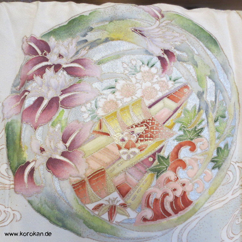 Iris, Golddruck Rondellen Homongi Seiden Kimono