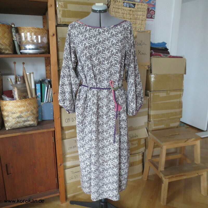 Japan Kimono Seiden Upcycling Reformkleid, Physalis Zweige, Gr. L, Unikat