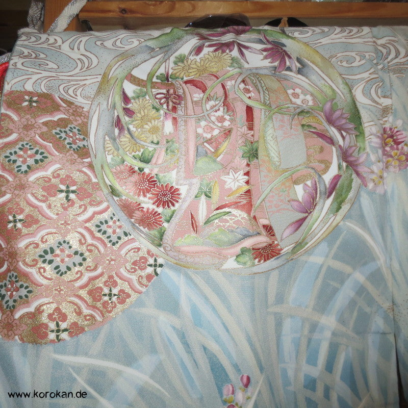 Iris, Golddruck Rondellen Homongi Seiden Kimono