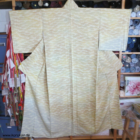Bambusblätter Farbverlauf Tsukesage Seidencrepe Kimono