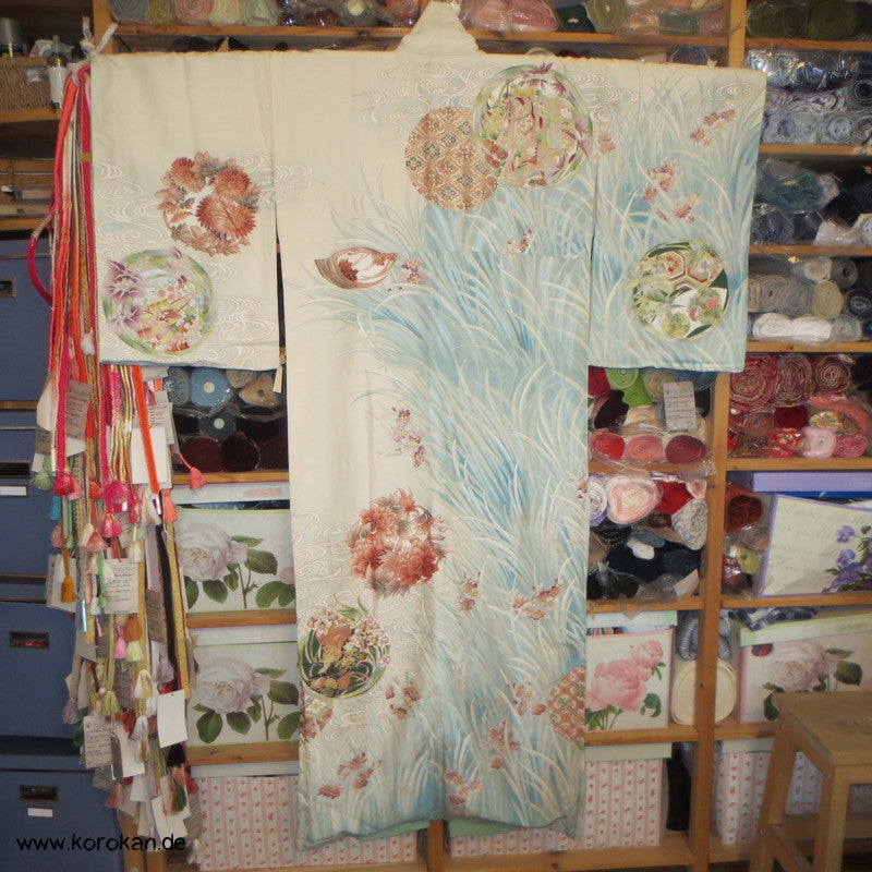 Iris, Golddruck Rondellen Homongi Seiden Kimono