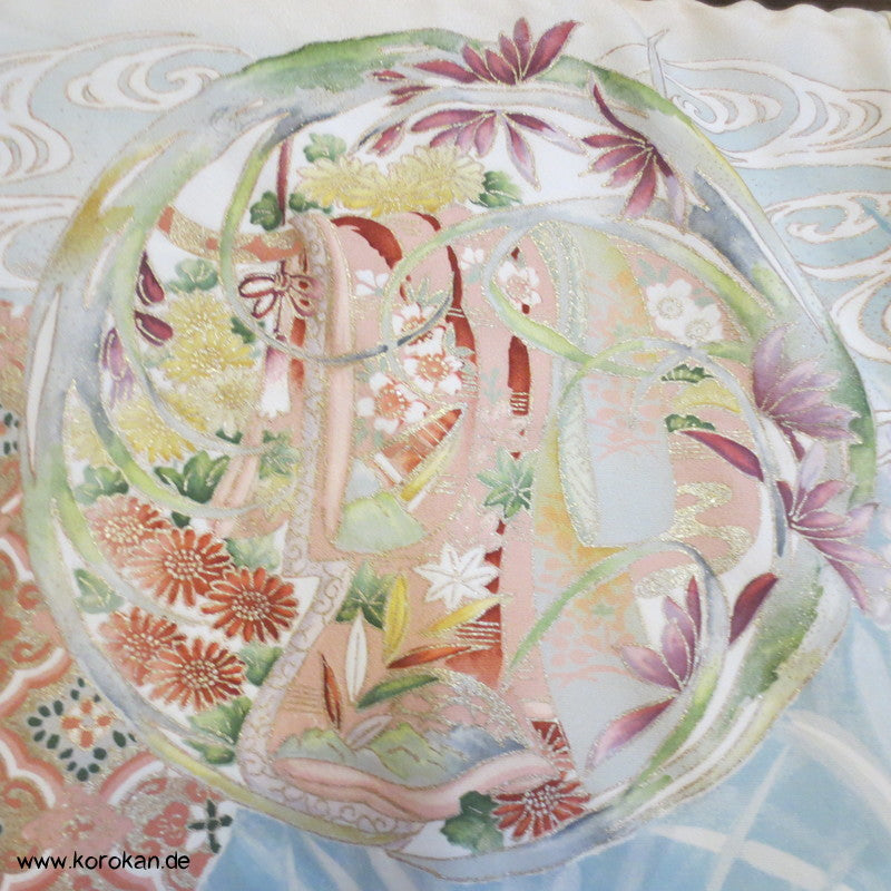 Iris, Golddruck Rondellen Homongi Seiden Kimono