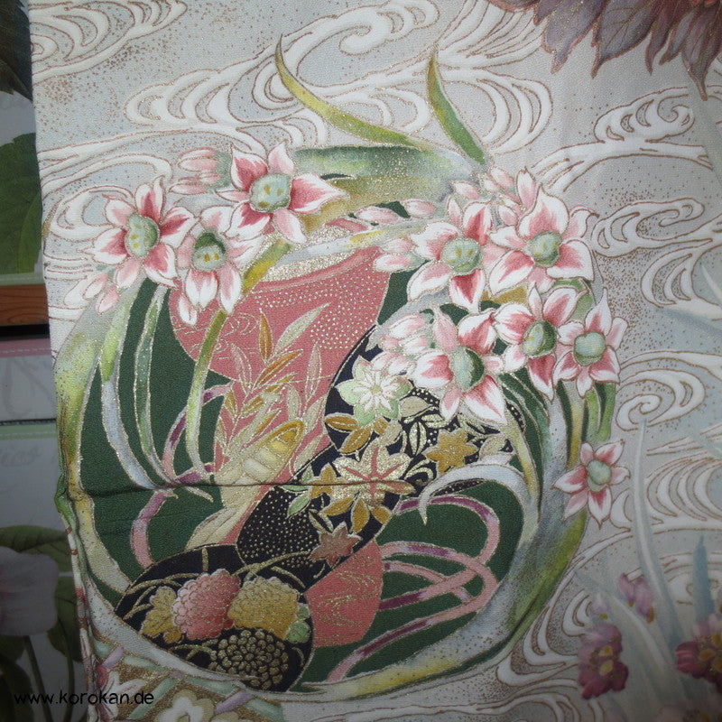 Iris, Golddruck Rondellen Homongi Seiden Kimono