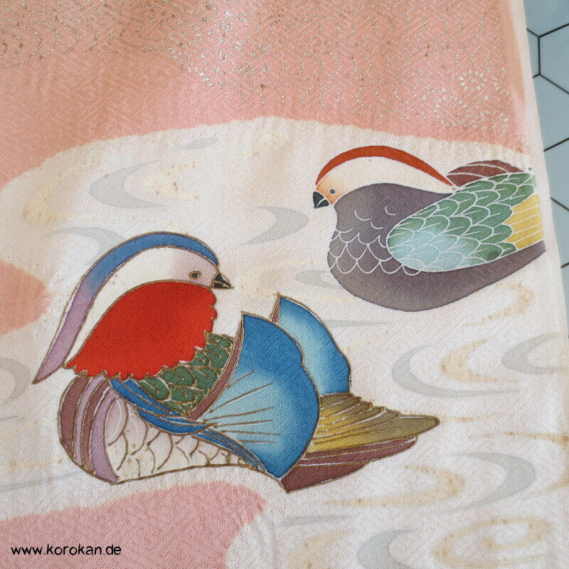 Mandarinenten Rinzu Damast Seide Tanmono für Homongi Kimono