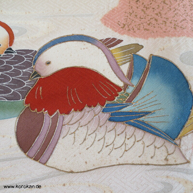 Mandarinenten Rinzu Damast Seide Tanmono für Homongi Kimono