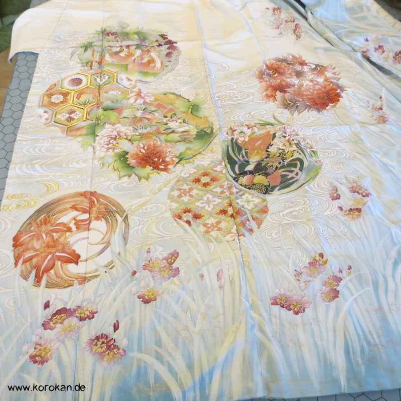 Iris, Golddruck Rondellen Homongi Seiden Kimono