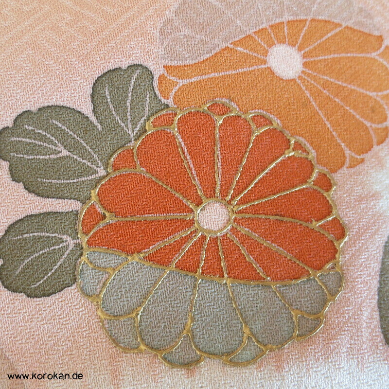 Mandarinenten Rinzu Damast Seide Tanmono für Homongi Kimono