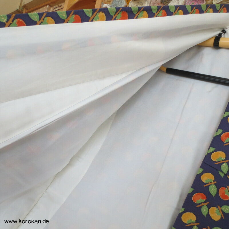 Persimonen auf blauviolett, Goldakzente Seiden Chirimen Crepe Komon Kimono