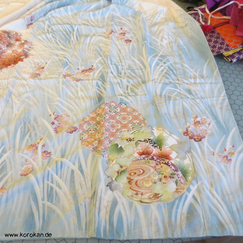 Iris, Golddruck Rondellen Homongi Seiden Kimono