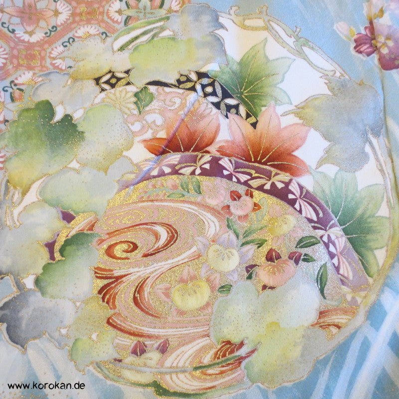 Iris, Golddruck Rondellen Homongi Seiden Kimono