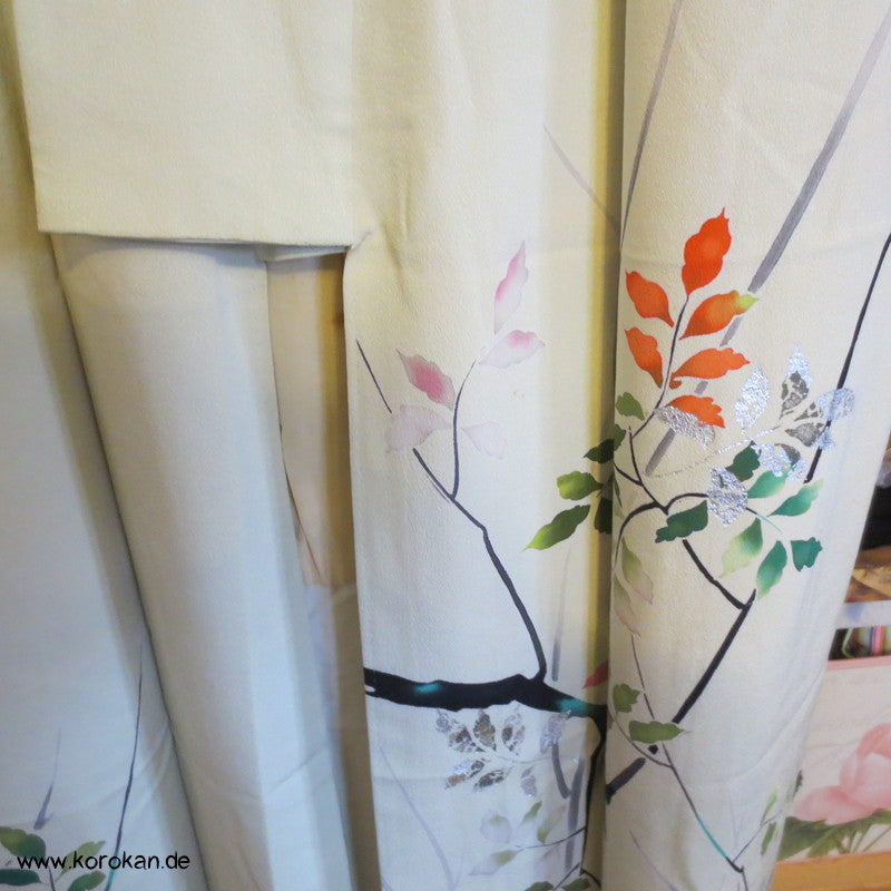 bunt - silberne Ingwerblätter Seidencrepe Homongi Kimono