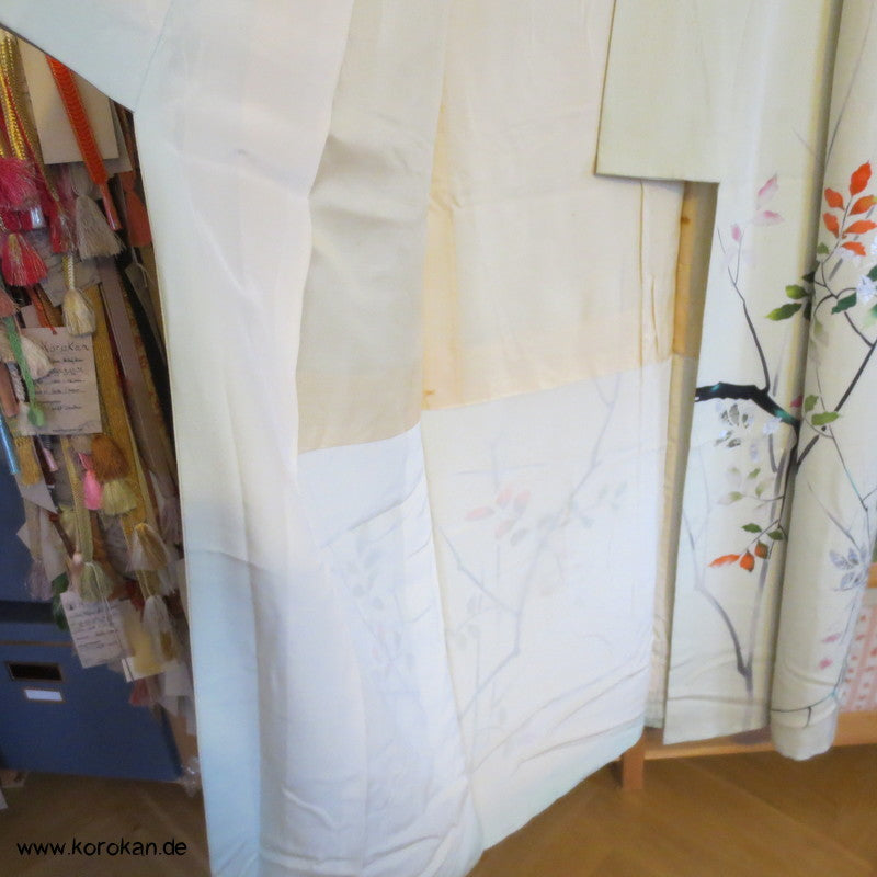 bunt - silberne Ingwerblätter Seidencrepe Homongi Kimono