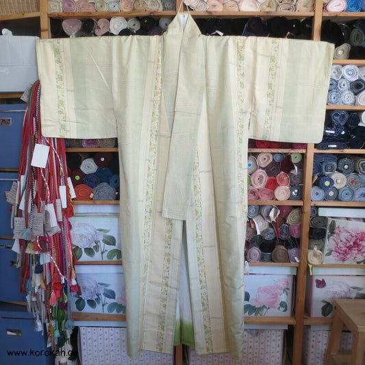 Bambus Kasuri und Druck Tsumugi Kimono