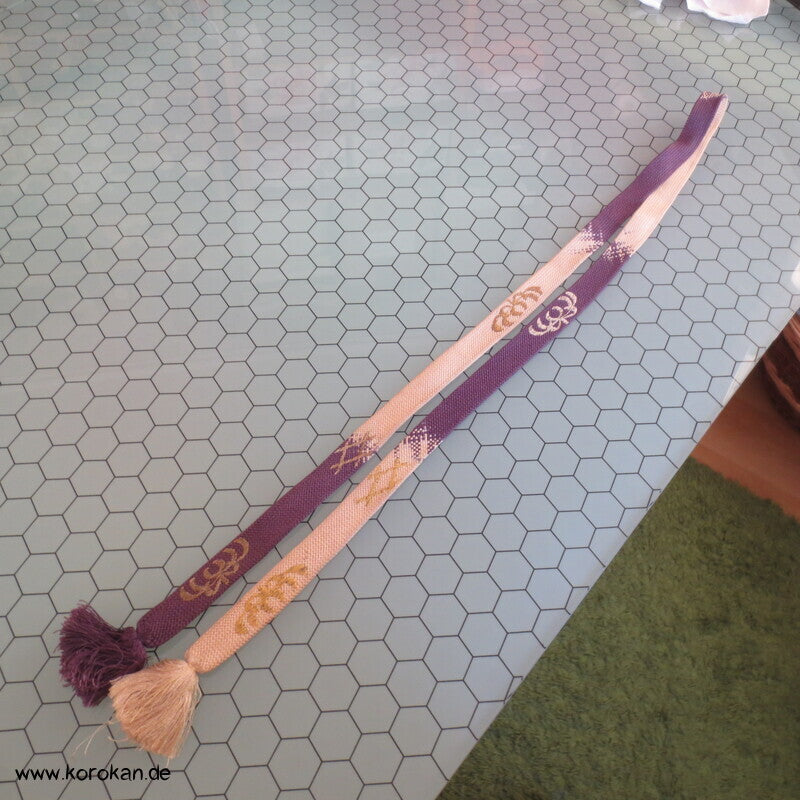 Obijime Kimono Gürtelband violett natur, mit Gold bestickt