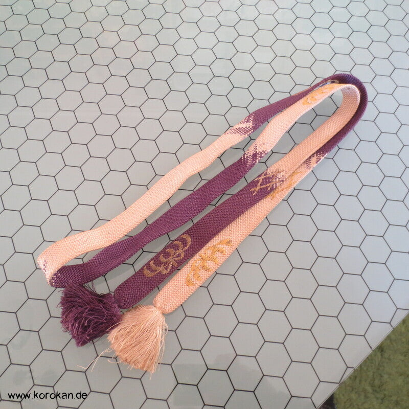 Obijime Kimono Gürtelband violett natur, mit Gold bestickt