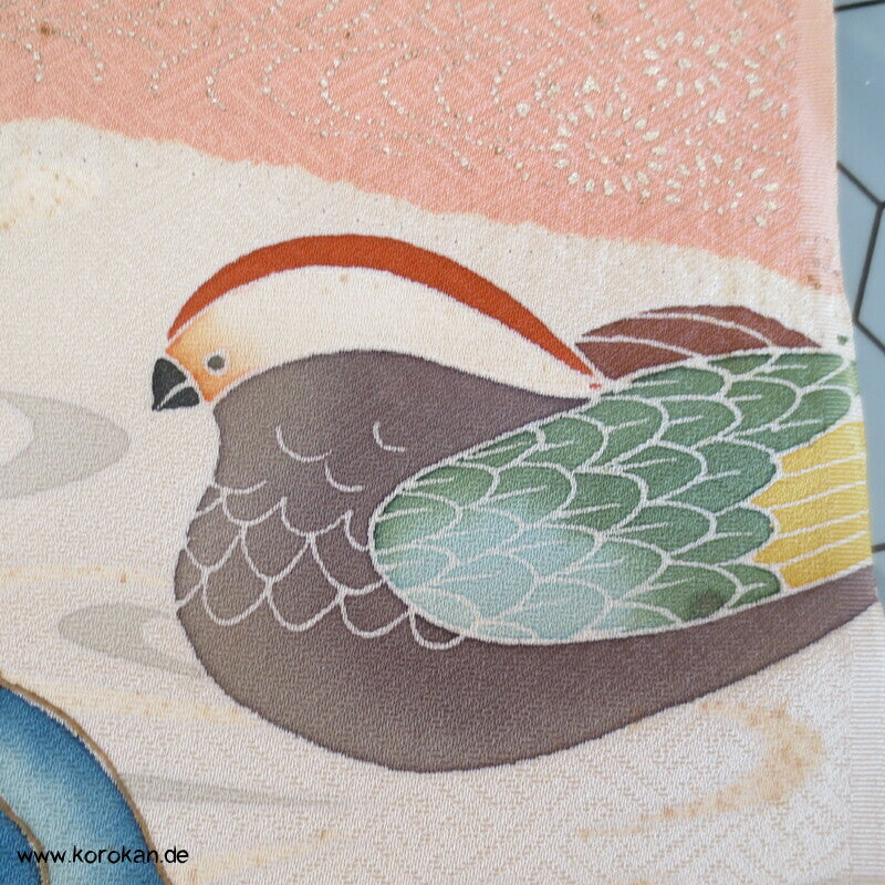 Mandarinenten Rinzu Damast Seide Tanmono für Homongi Kimono