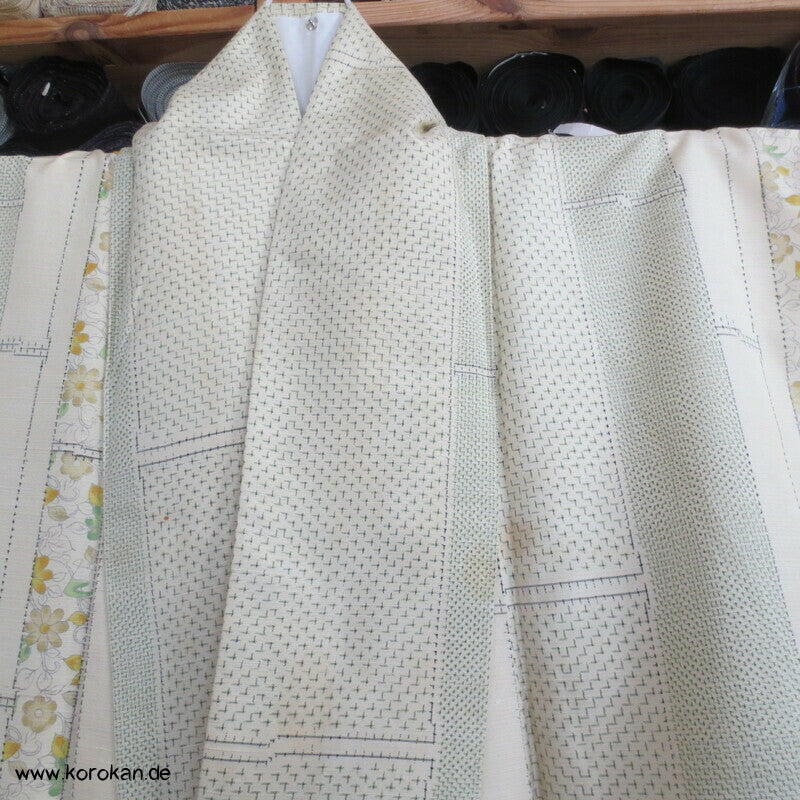 Bambus Kasuri und Druck Tsumugi Kimono