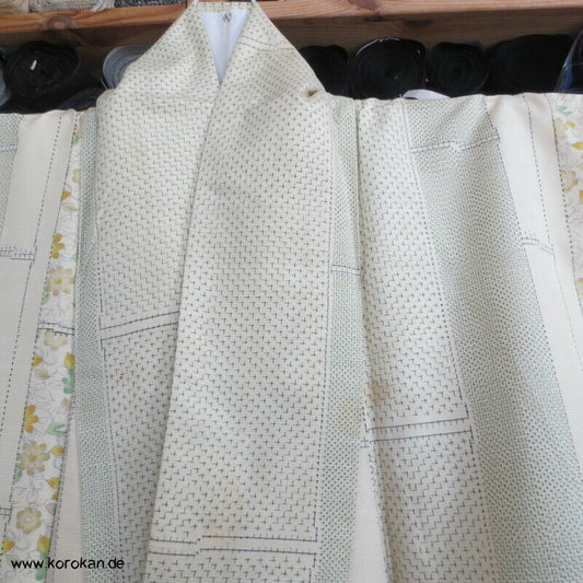 Bambus Kasuri und Druck Tsumugi Kimono