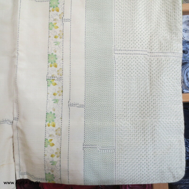 Bambus Kasuri und Druck Tsumugi Kimono