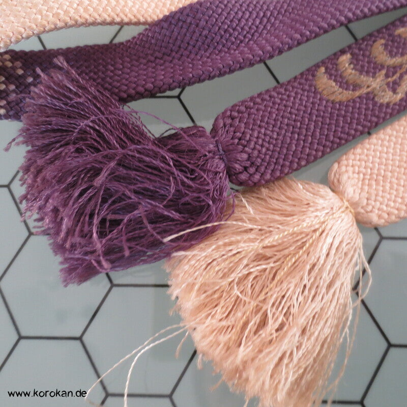 Obijime Kimono Gürtelband violett natur, mit Gold bestickt