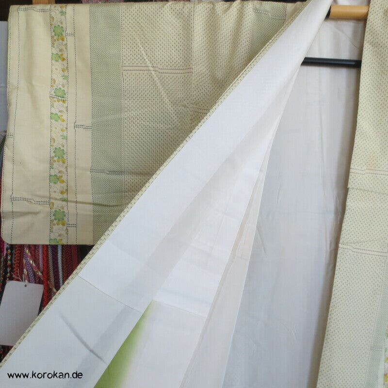 Bambus Kasuri und Druck Tsumugi Kimono