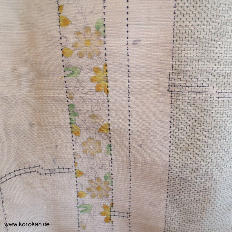 Bambus Kasuri und Druck Tsumugi Kimono