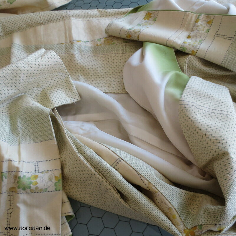 Bambus Kasuri und Druck Tsumugi Kimono