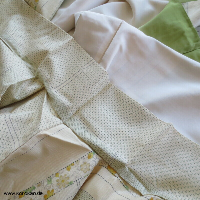 Bambus Kasuri und Druck Tsumugi Kimono
