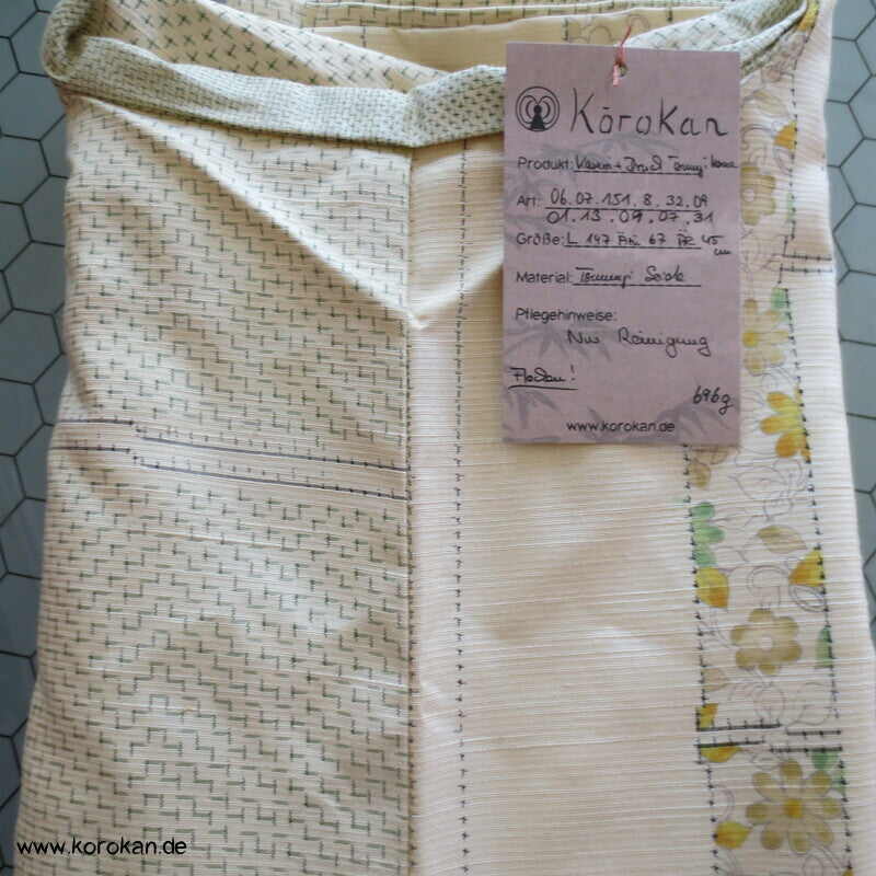 Bambus Kasuri und Druck Tsumugi Kimono