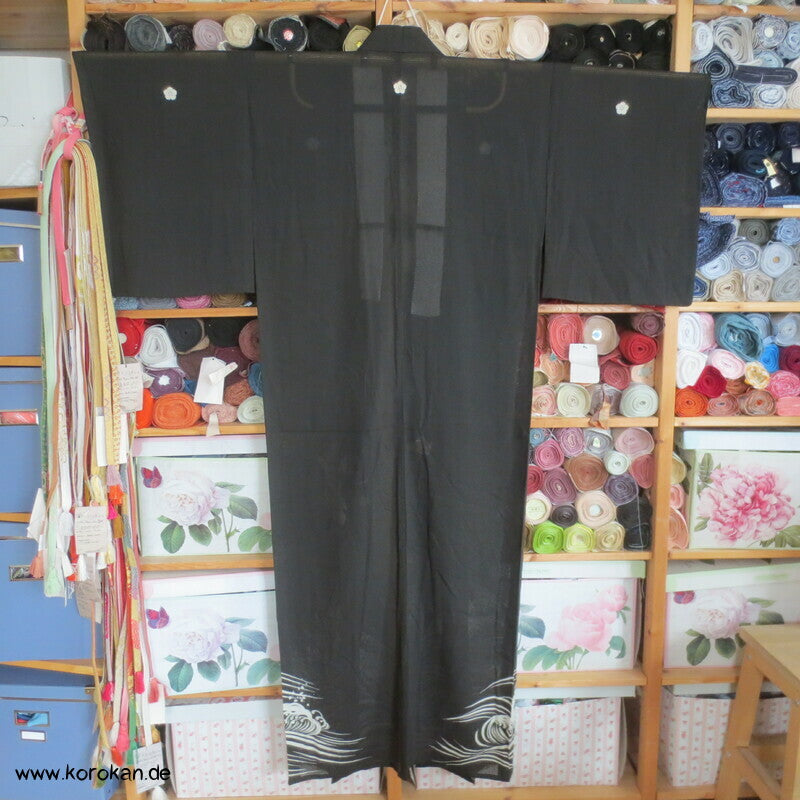 springender Koi antiker Tomesode Kimono aus Rho Seide