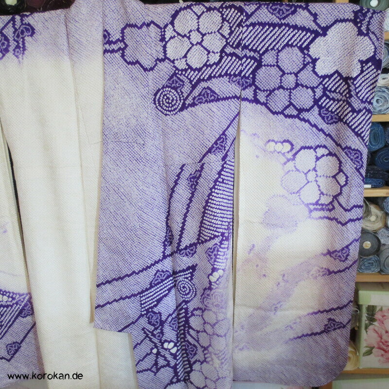 Furisode Kimono Full Shibori Seidendamast Stoffrollenmuster