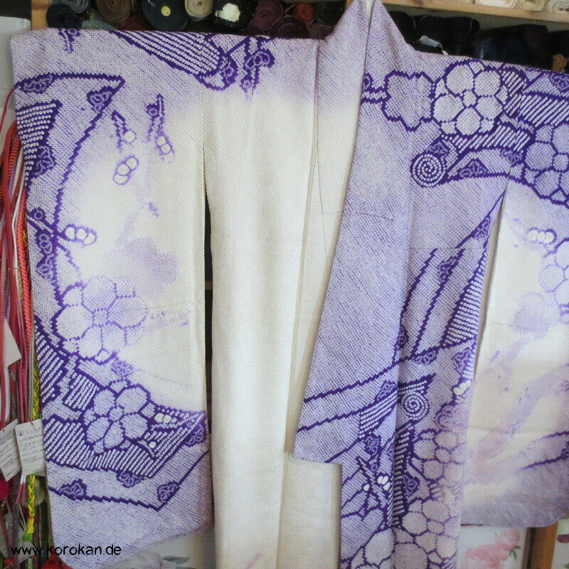 Furisode Kimono Full Shibori Seidendamast Stoffrollenmuster
