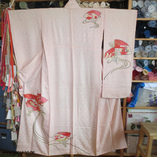 Fächer Stickereien Full Shibori Seidendamast Furisode Kimono