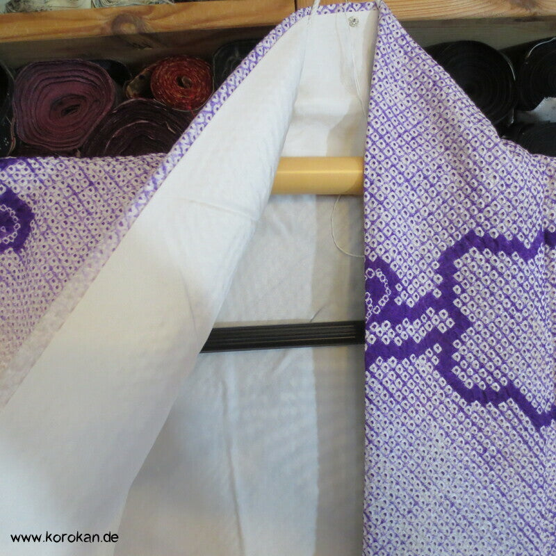 Furisode Kimono Full Shibori Seidendamast Stoffrollenmuster