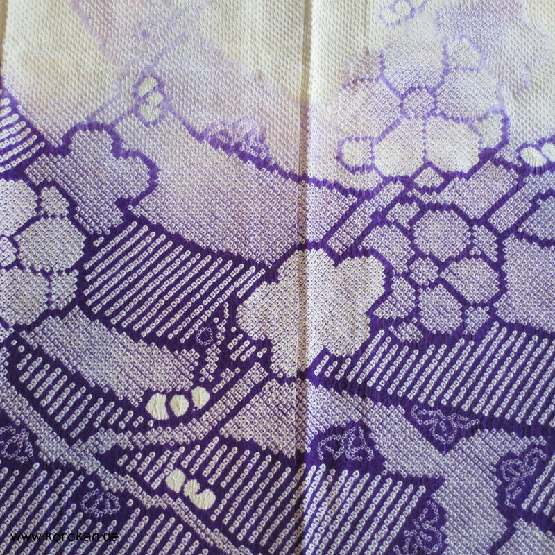 Furisode Kimono Full Shibori Seidendamast Stoffrollenmuster
